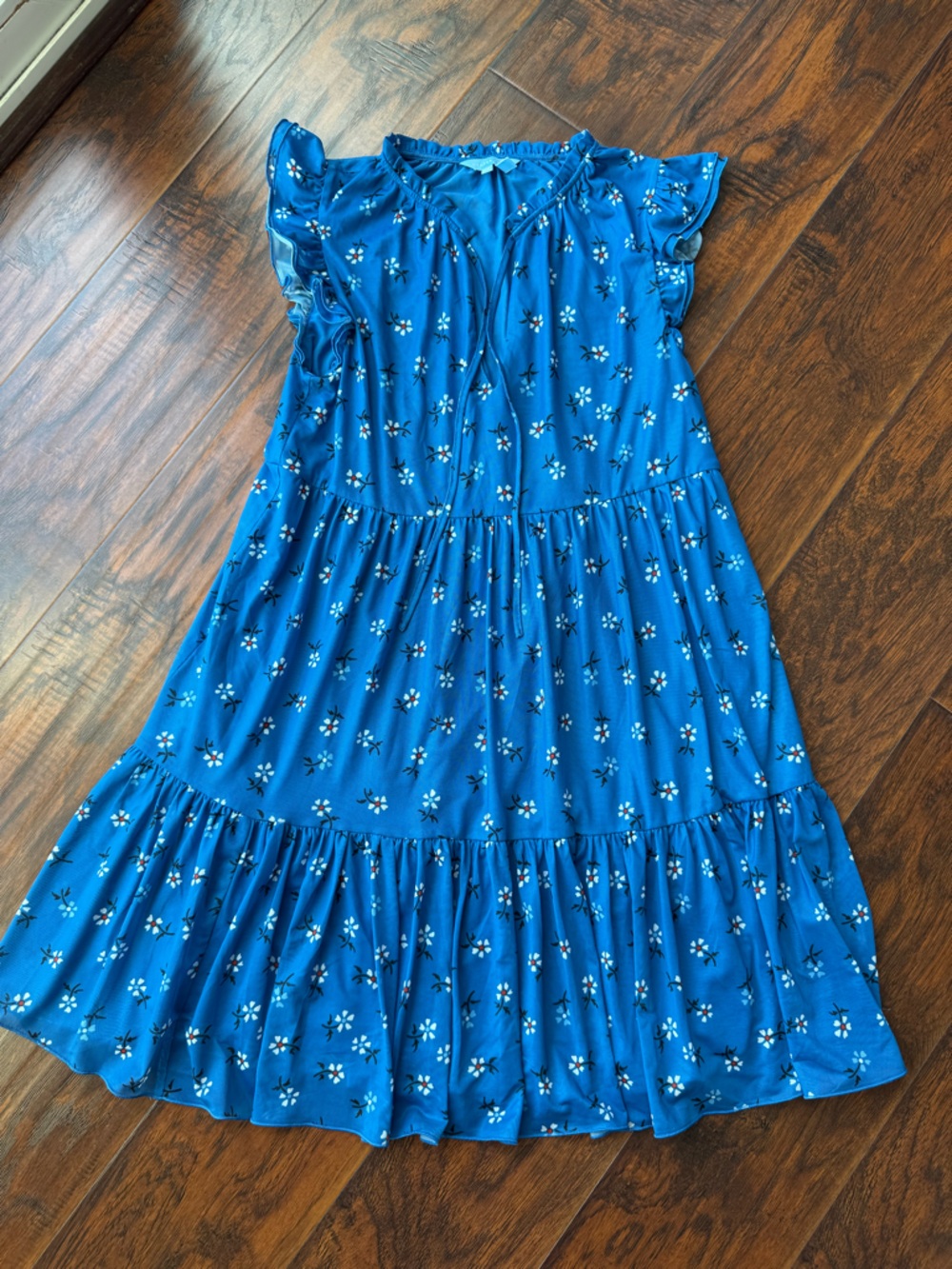 Draper James Cobalt Blue Floral Ruffle Tiered Dress